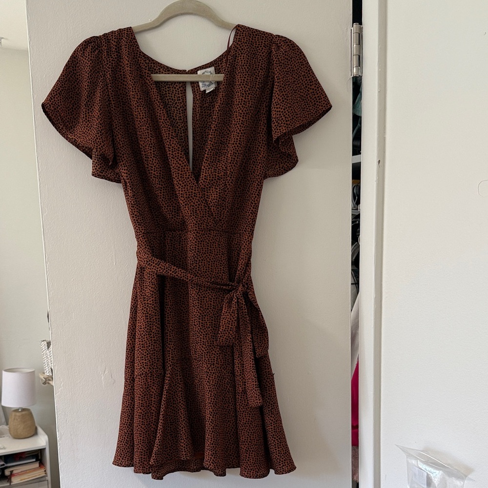 Blue Rain Brown Mini Dress with Pattern